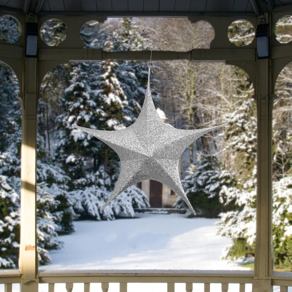 30" Silver Tinsel Foldable Christmas Star Outdoor Decoration. Picture 2