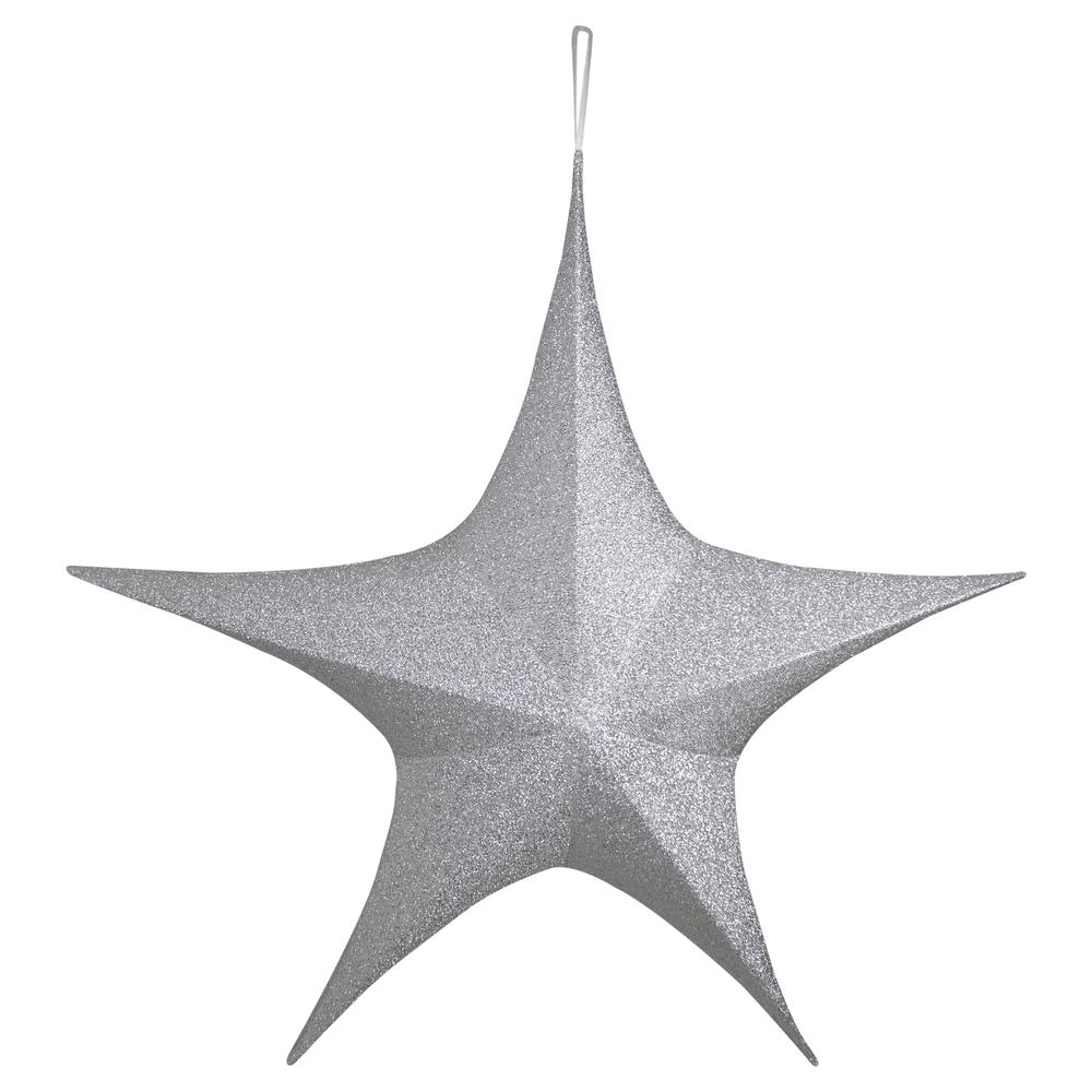 51" Silver Tinsel Foldable Christmas Star Outdoor Decoration. Picture 1