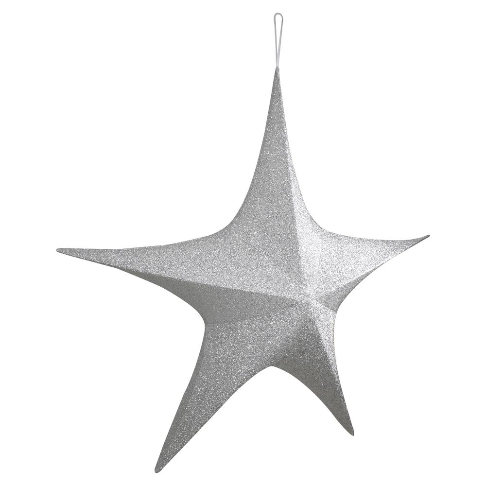51" Silver Tinsel Foldable Christmas Star Outdoor Decoration. Picture 3