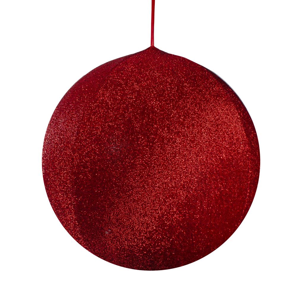 19.5" Red Tinsel Inflatable Christmas Ball Ornament Outdoor Decoration. Picture 1