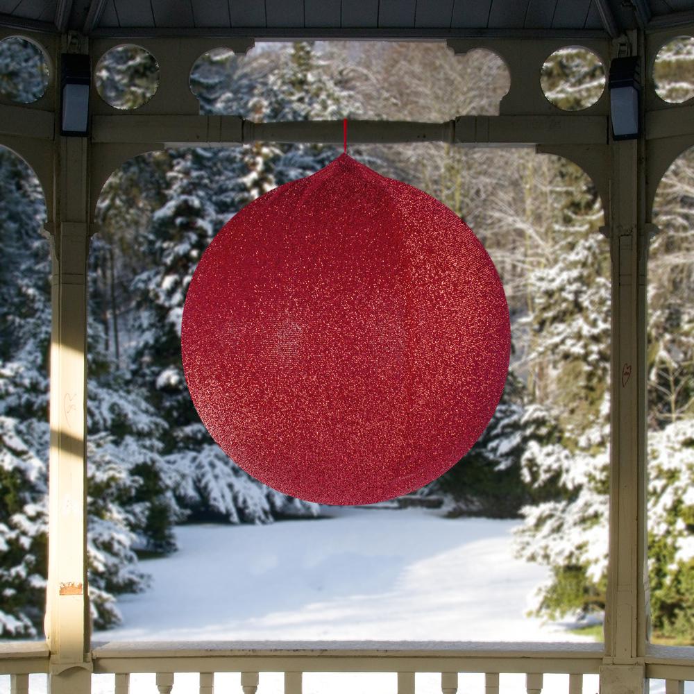 19.5" Red Tinsel Inflatable Christmas Ball Ornament Outdoor Decoration. Picture 2