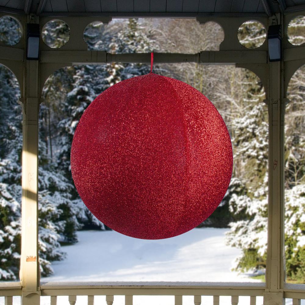27.5" Red Tinsel Inflatable Christmas Ball Ornament Outdoor Decoration. Picture 2
