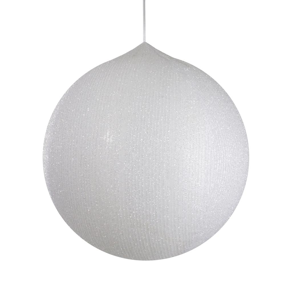 19.5-inch White Tinsel Inflatable Christmas Ball Ornament Outdoor Decor. Picture 1