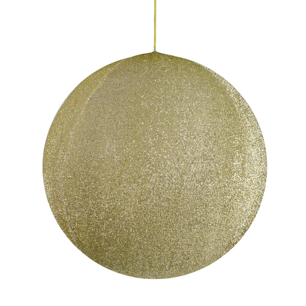 19.5" Gold Tinsel Inflatable Christmas Ball Ornament Outdoor Decoration. Picture 1