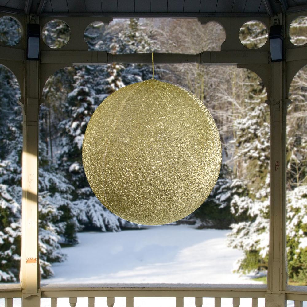 19.5" Gold Tinsel Inflatable Christmas Ball Ornament Outdoor Decoration. Picture 2