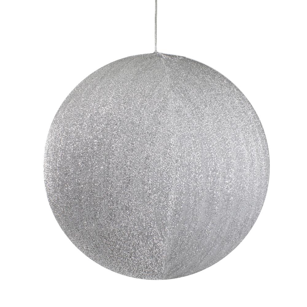 19.5" Silver Tinsel Inflatable Christmas Ball Ornament Outdoor Decoration. Picture 1