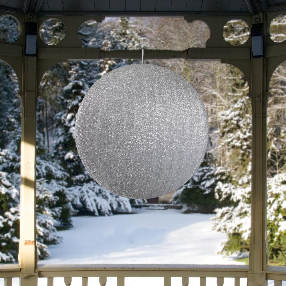 19.5" Silver Tinsel Inflatable Christmas Ball Ornament Outdoor Decoration. Picture 2