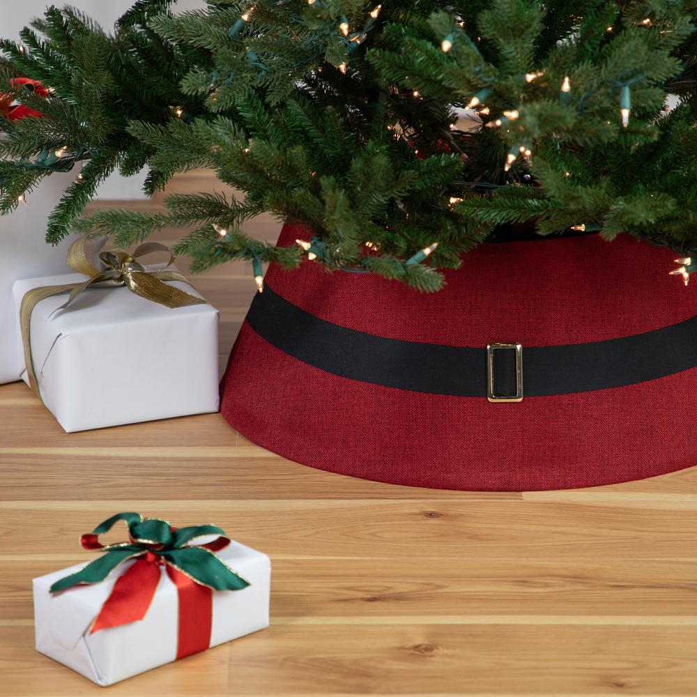 26.75" Red Santa's Belt Round Christmas Tree Collar. Picture 2