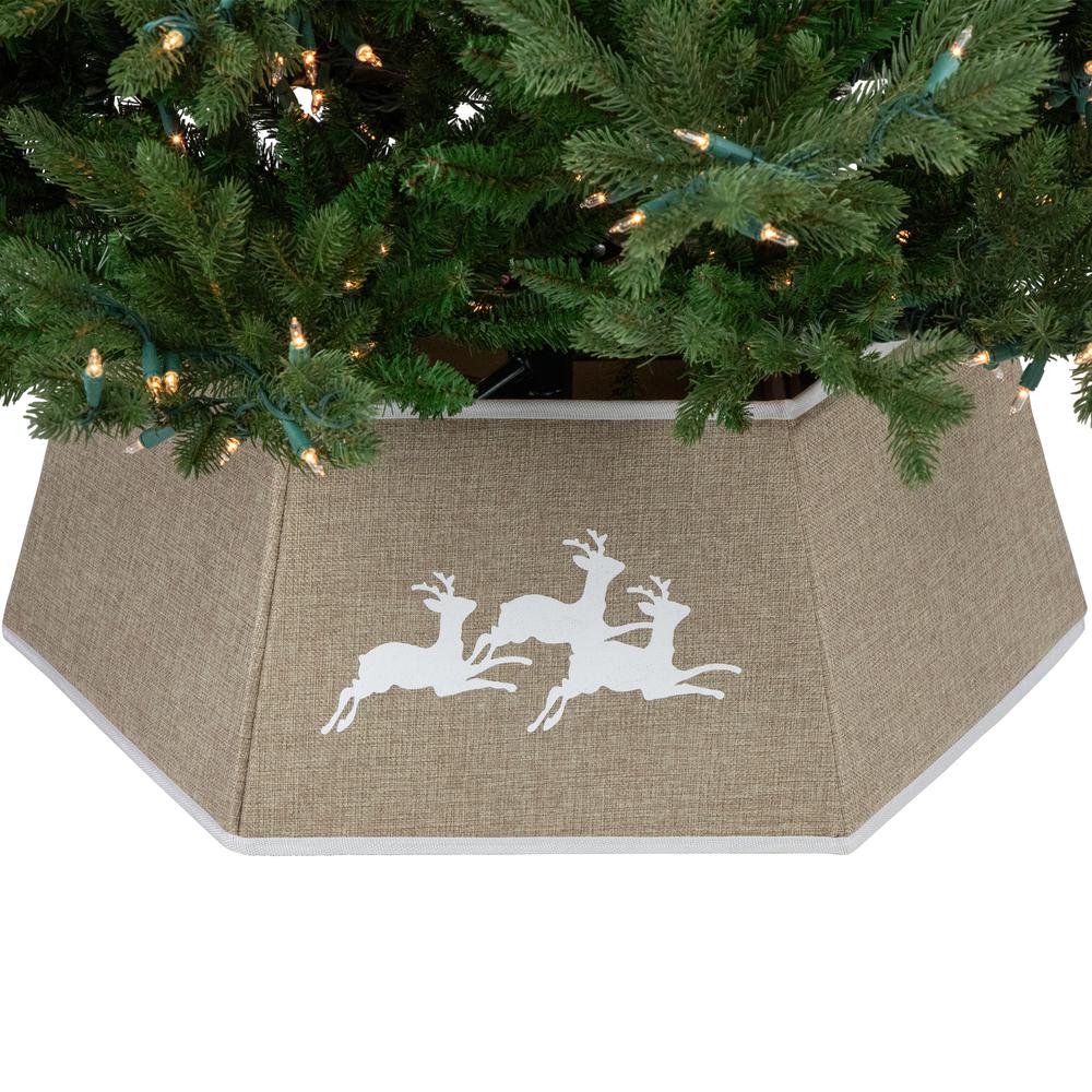 26" Beige Burlap with Reindeer Hexagonal Christmas Tree Collar. Picture 7