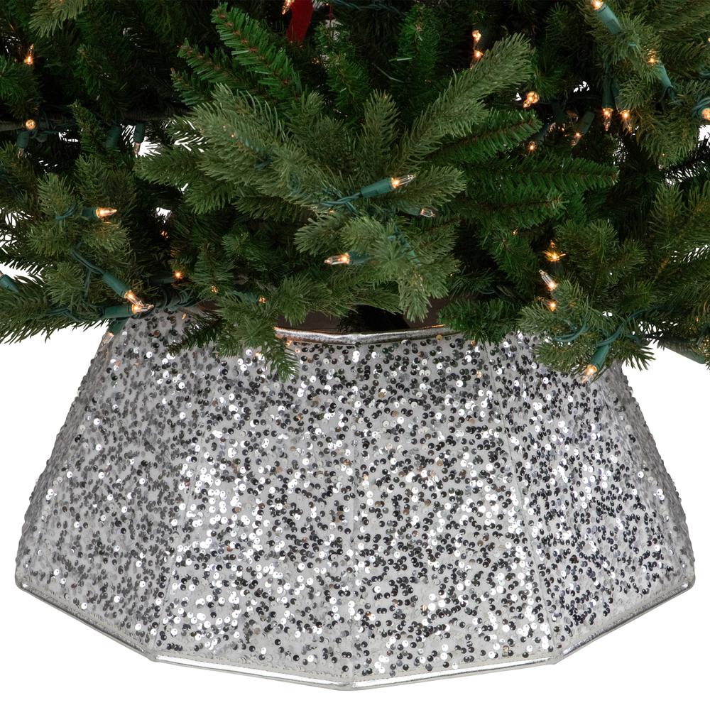 26" Silver Sequins Hexagonal Christmas Tree Collar. Picture 7