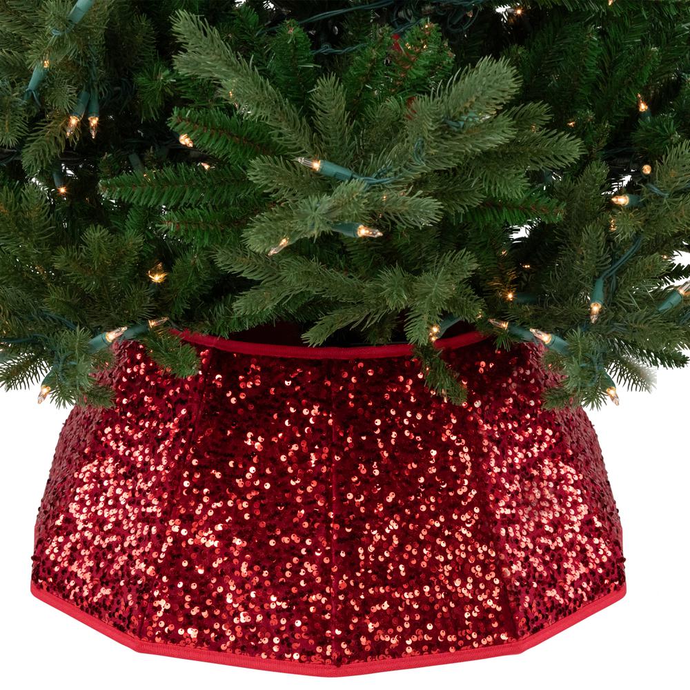 26" Red Sequins Hexagonal Christmas Tree Collar. Picture 7