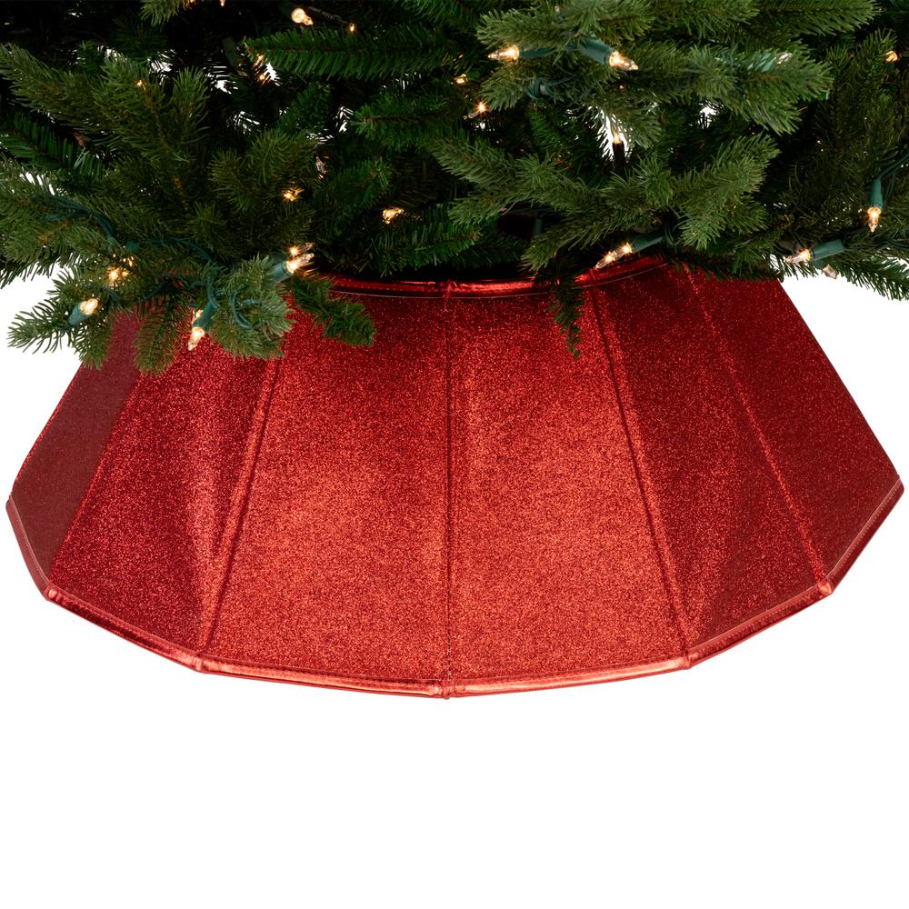 26.75" Shiny Red Fabric Hexagonal Christmas Tree Collar. Picture 7