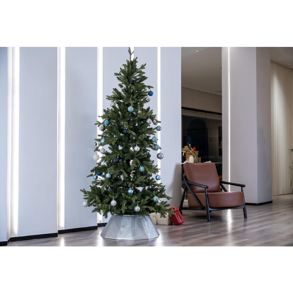27" Shiny Silver Fabric Hexagonal Christmas Tree Collar. Picture 7