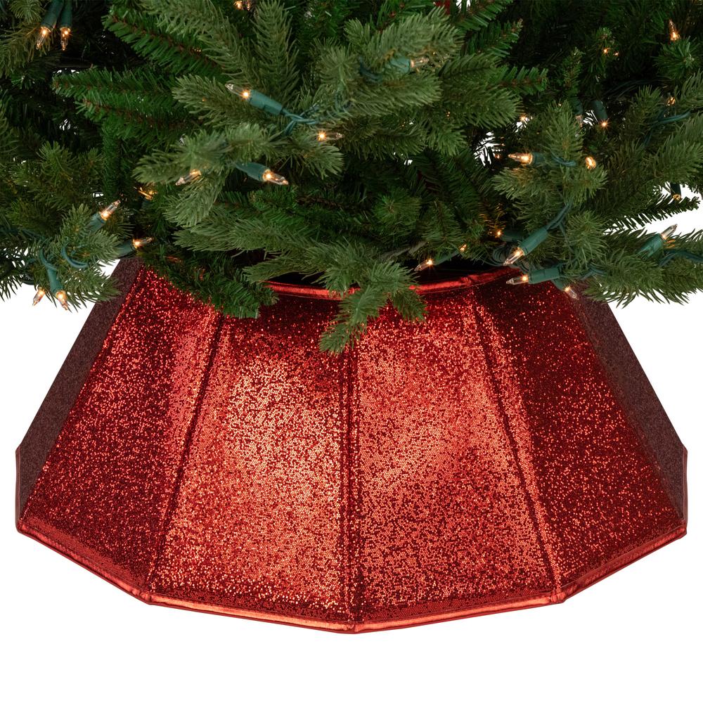 26" Glittery Red Fabric Hexagonal Christmas Tree Collar. Picture 7