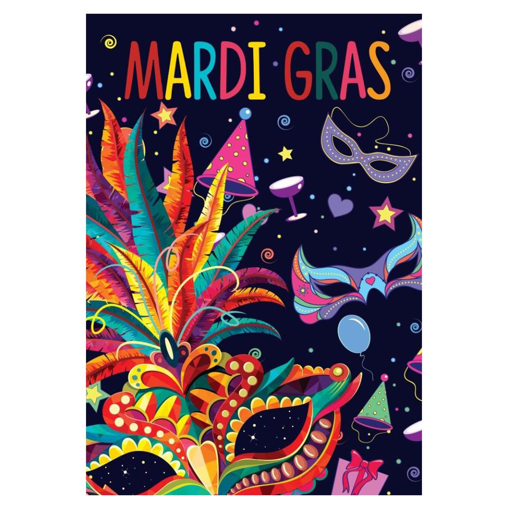 Mardi Gras Feathers and Masks Outdoor House Flag 40" x 28". Picture 1
