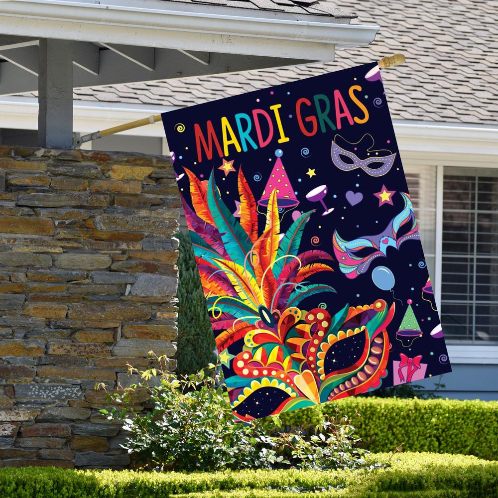 Mardi Gras Feathers and Masks Outdoor House Flag 40" x 28". Picture 2