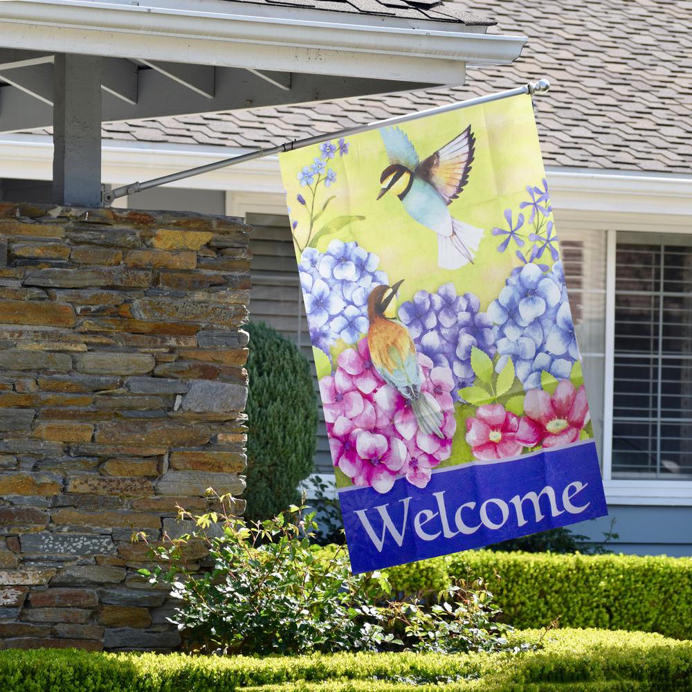 Welcome Floral Hummingbird Outdoor House Flag 28" x 40". Picture 3