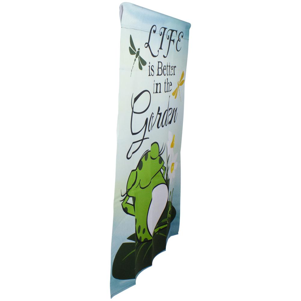Life is Better in the Garden Green Frog Outdoor House Flag 28" x 40". Picture 4