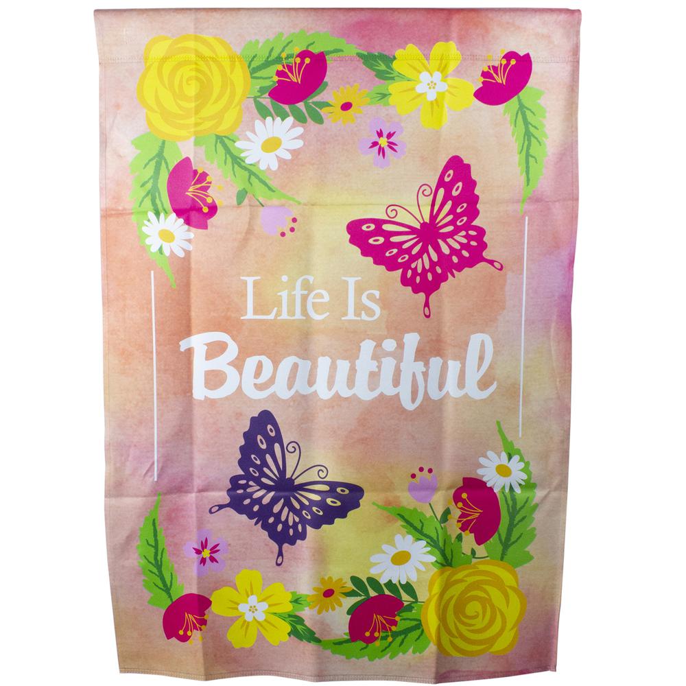 Life is Beautiful Pink Floral Outdoor House Flag 28" x 40". Picture 2