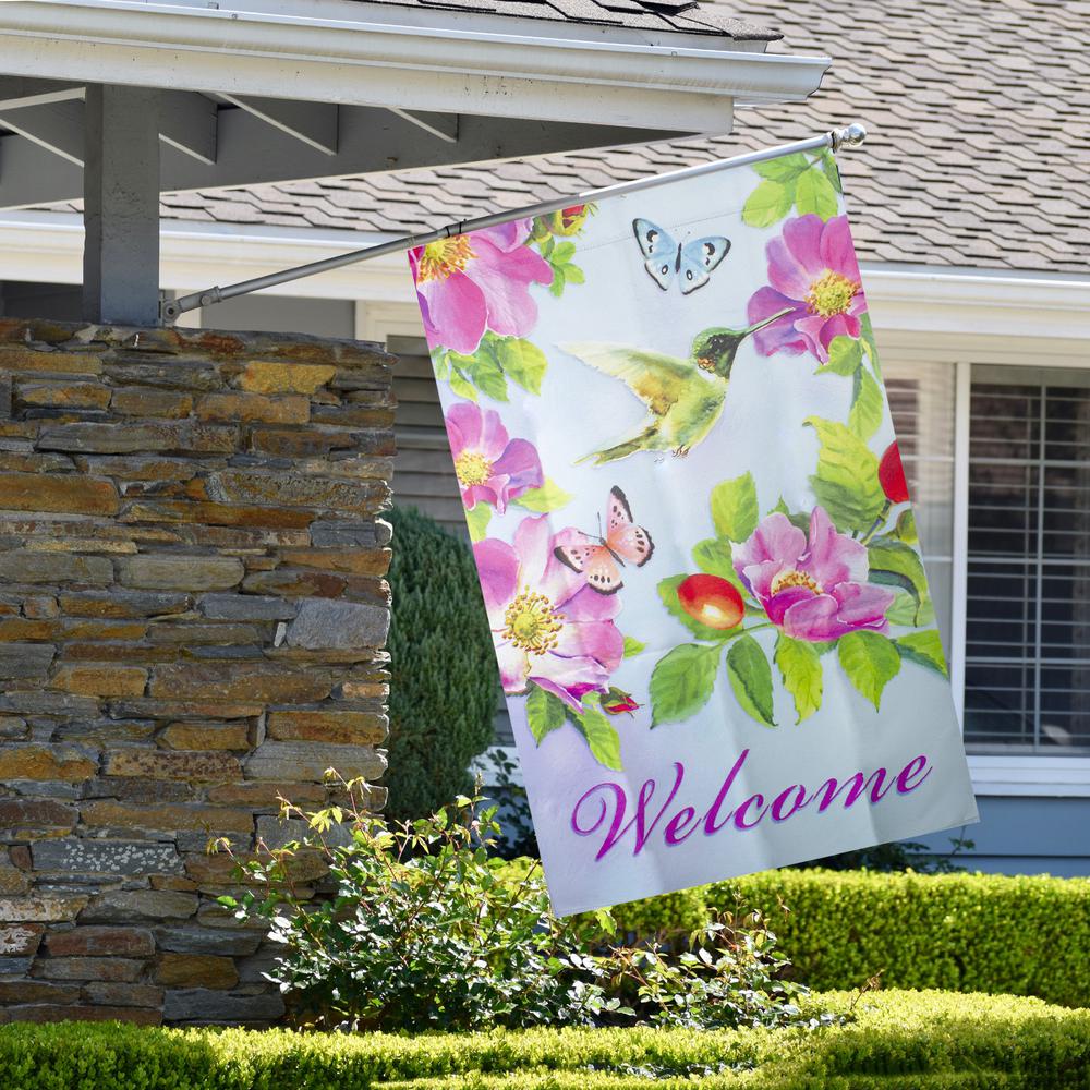 Welcome Hummingbird Floral Outdoor House Flag 28" x 40". Picture 3