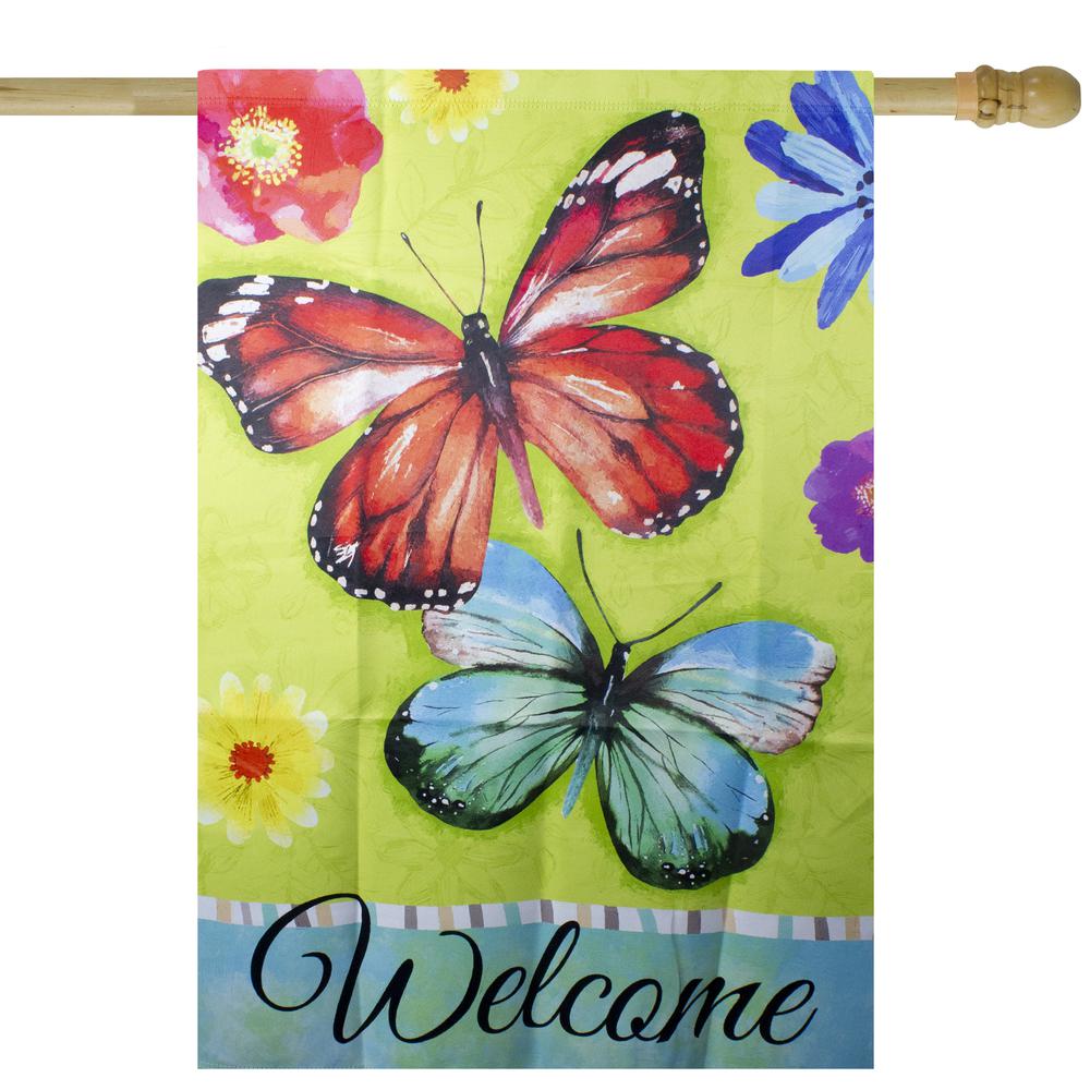 Welcome Butterflies Green Outdoor House Flag 28" x 40". Picture 1