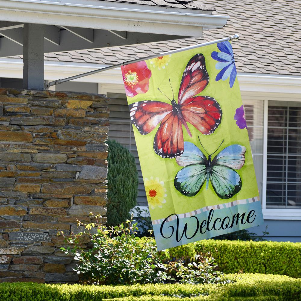 Welcome Butterflies Green Outdoor House Flag 28" x 40". Picture 3