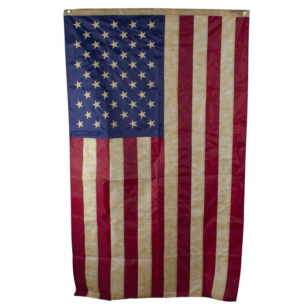 Patriotic Americana Tea-Stained Embroidered Outdoor House Flag with Grommets 3' x 5'. Picture 1