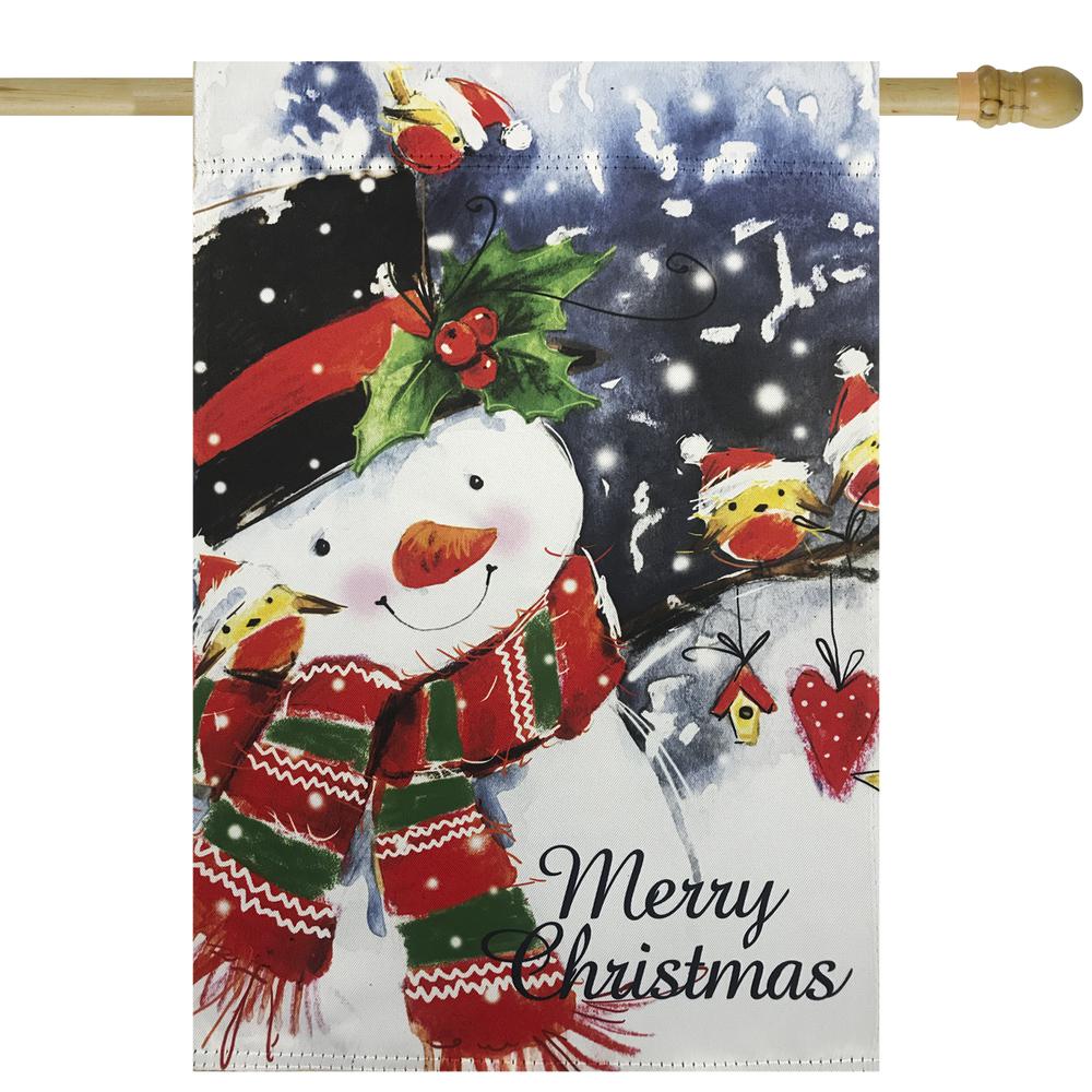 Snowman and Yellow Birds Merry Christmas Outdoor House Flag 28" x 40". Picture 1