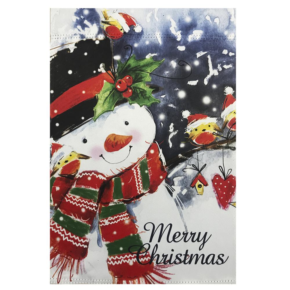 Snowman and Yellow Birds Merry Christmas Outdoor House Flag 28" x 40". Picture 2