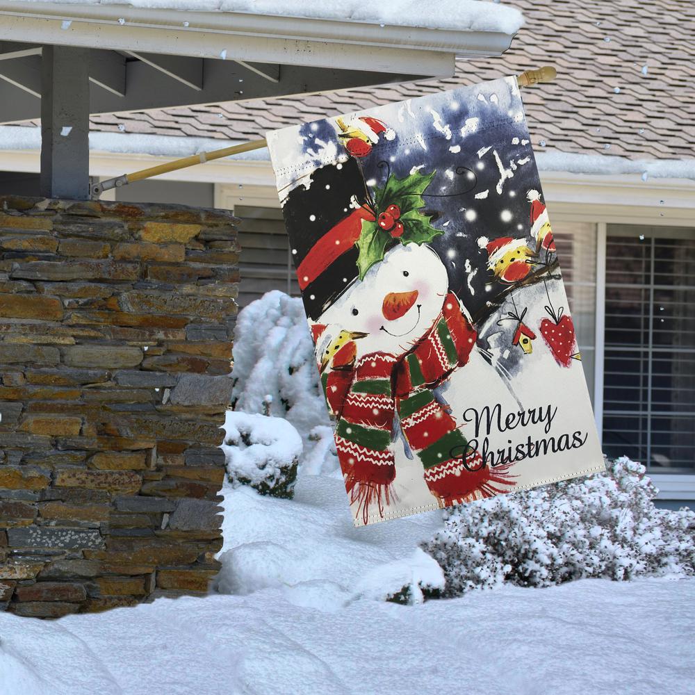 Snowman and Yellow Birds Merry Christmas Outdoor House Flag 28" x 40". Picture 3
