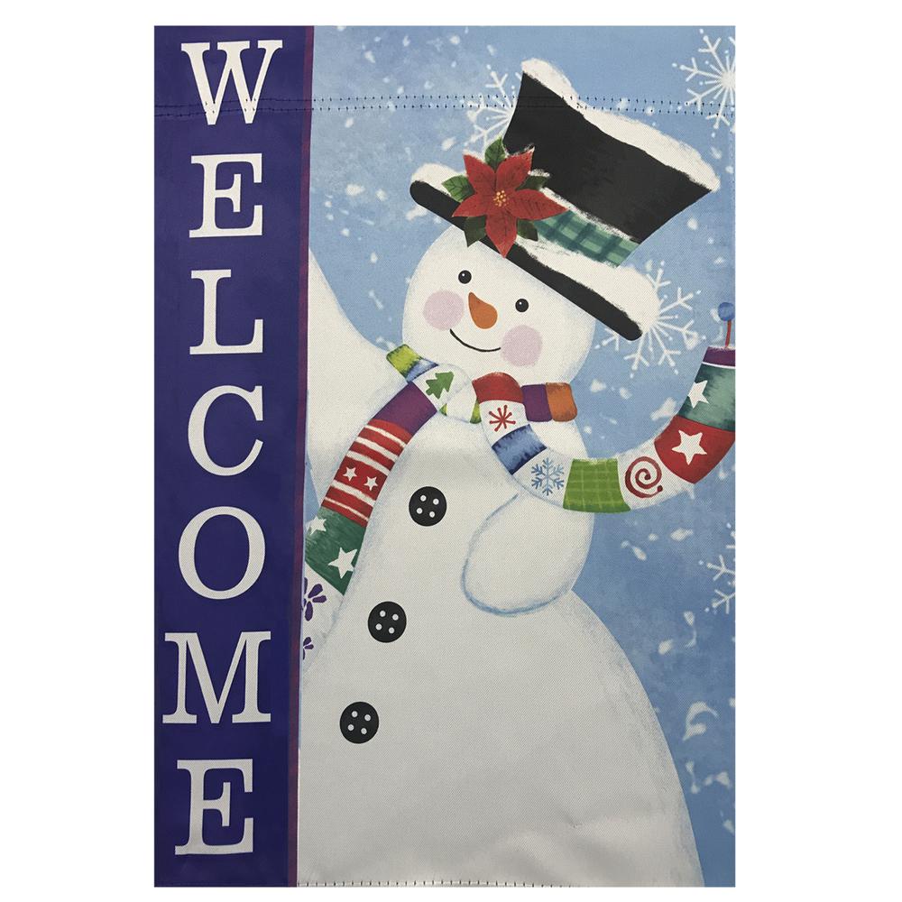 Blue and White Happy Snowman Welcome Outdoor House Flag 28" x 40". Picture 2