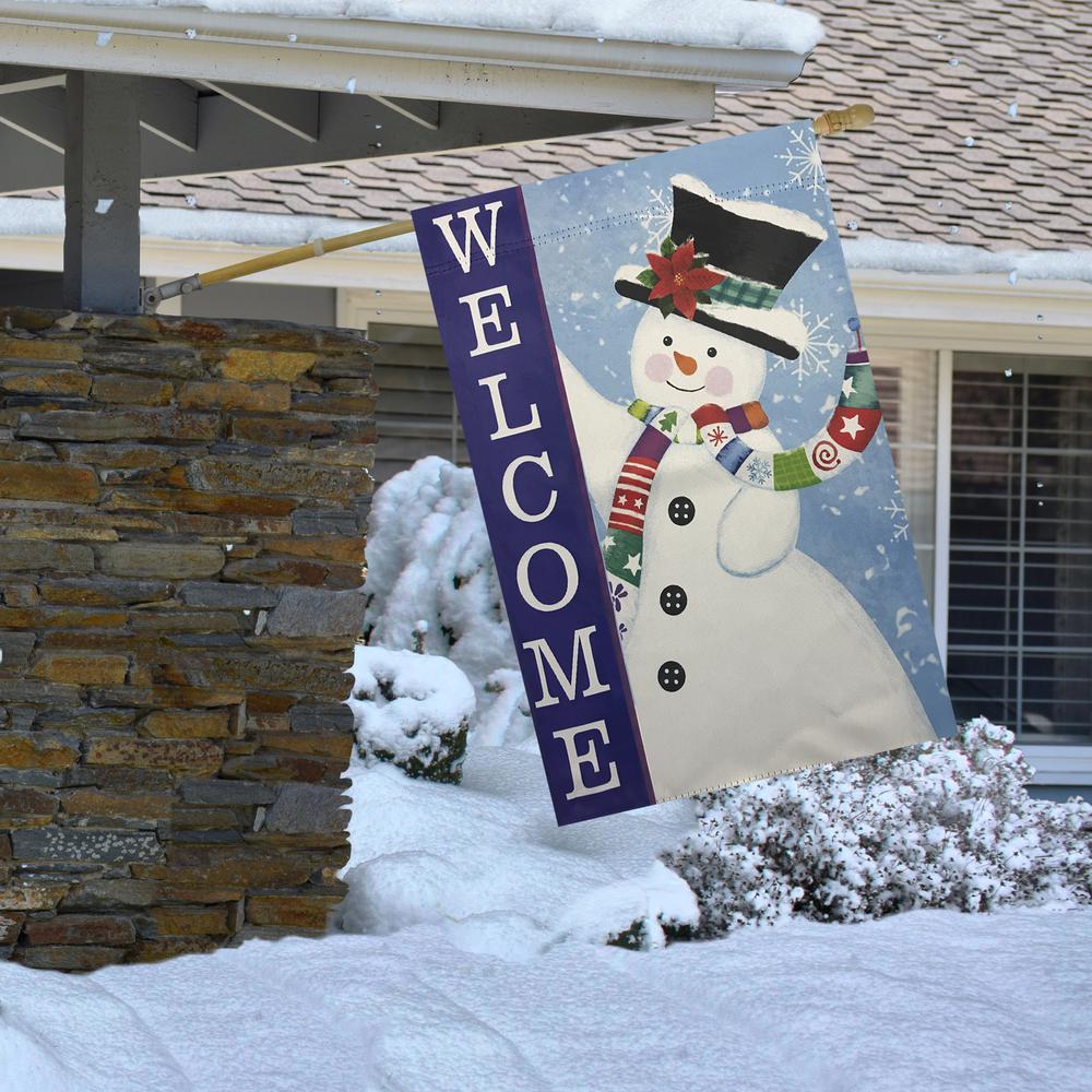 Blue and White Happy Snowman Welcome Outdoor House Flag 28" x 40". Picture 3