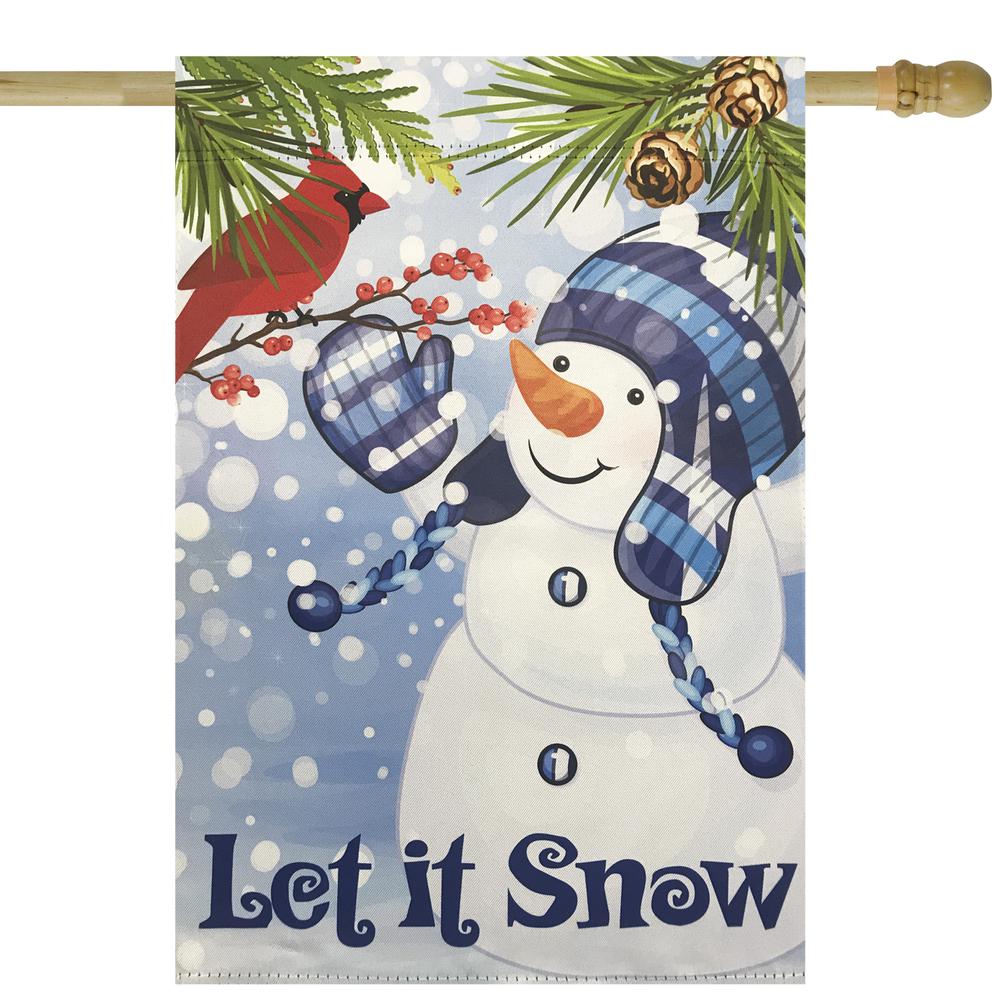 Let It Snow Snowman and Cardinal Outdoor House Flag 28" x 40". Picture 1
