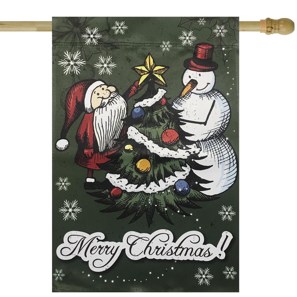 Merry Christmas Santa and Snowman Outside House Flag 28" x 40". Picture 1