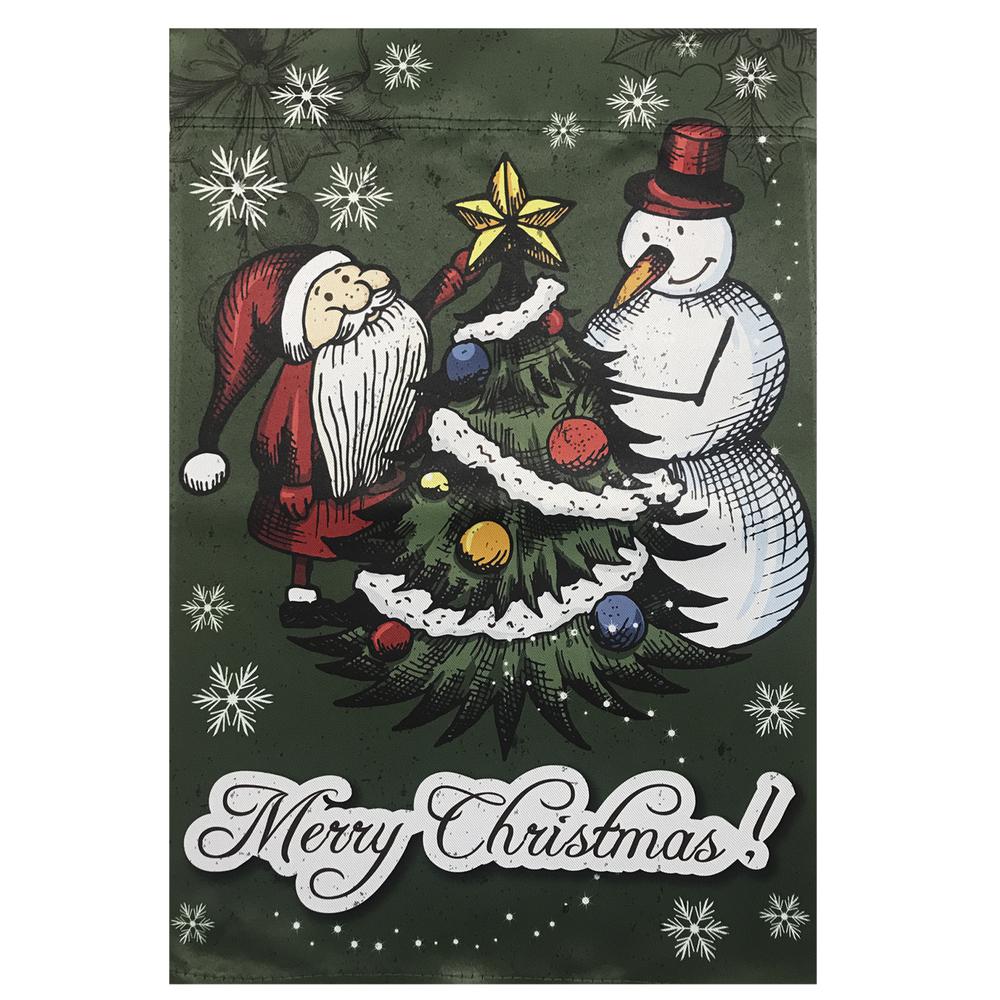 Merry Christmas Santa and Snowman Outside House Flag 28" x 40". Picture 2