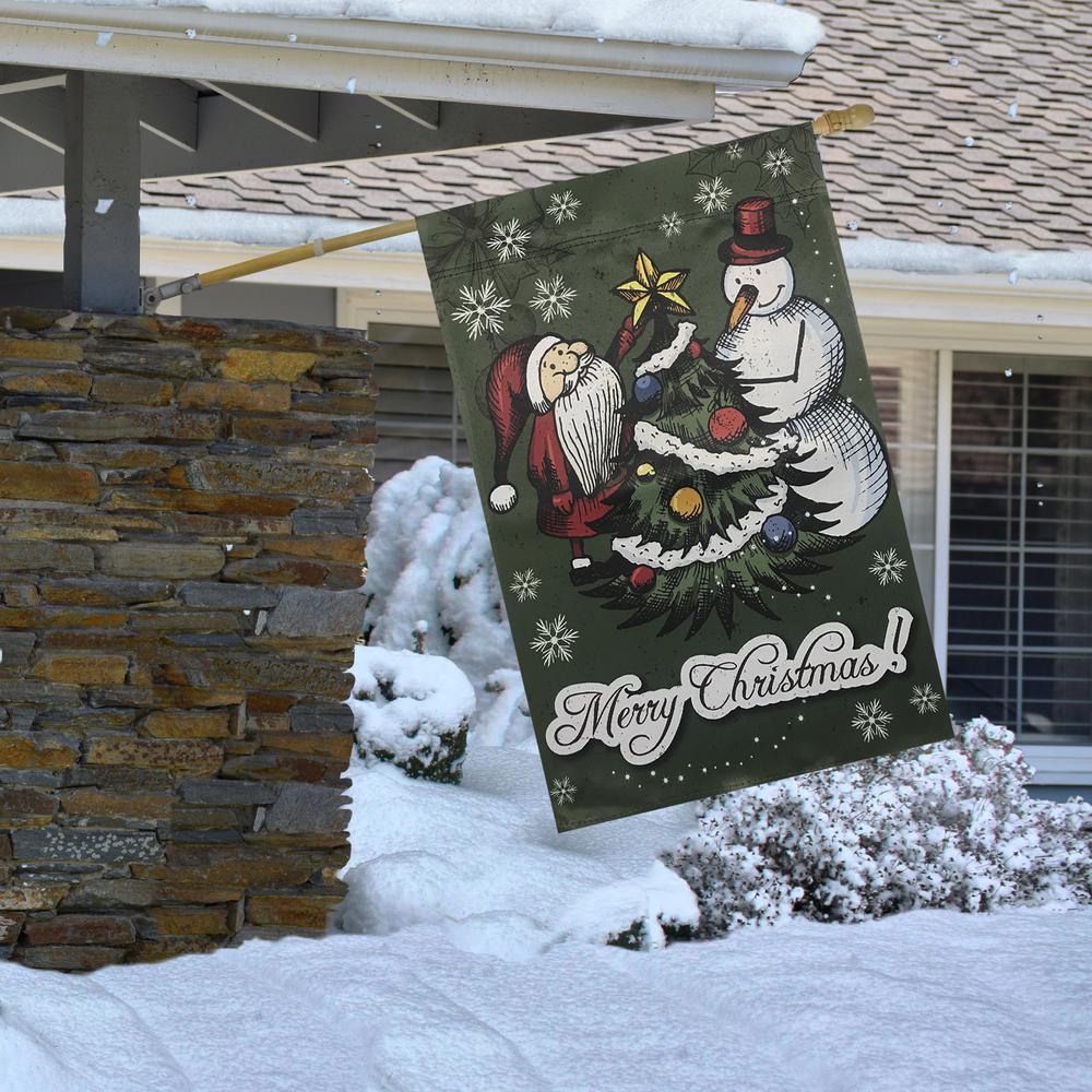 Merry Christmas Santa and Snowman Outside House Flag 28" x 40". Picture 3