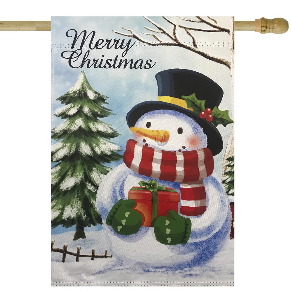 Merry Christmas and Snowman Outdoor House Flag 28" x 40". Picture 1