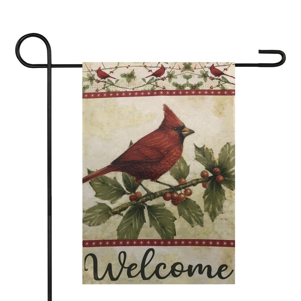Green and Red Cardinal Christmas Outdoor Garden Flag 18" x 12.5". Picture 1
