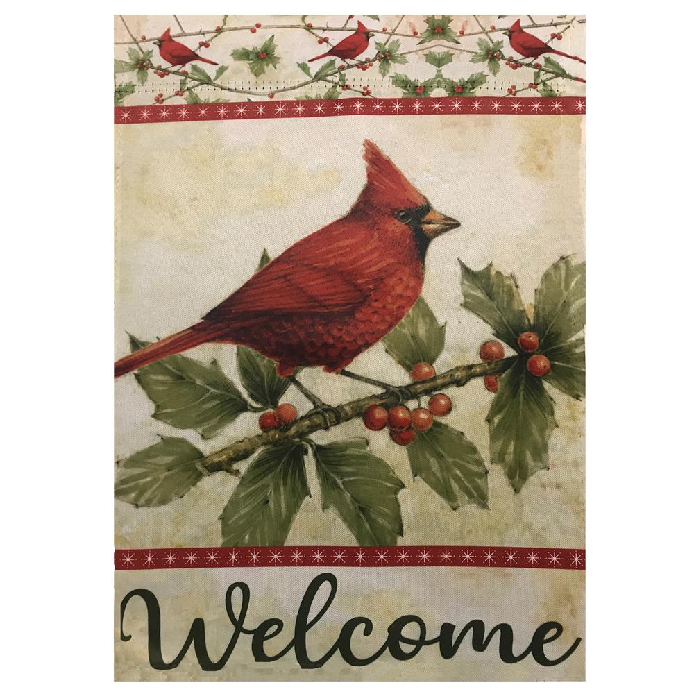 Green and Red Cardinal Christmas Outdoor Garden Flag 18" x 12.5". Picture 2
