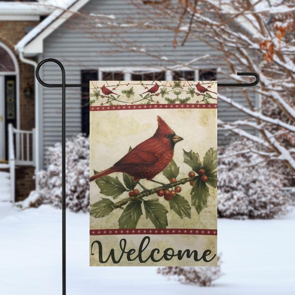 Green and Red Cardinal Christmas Outdoor Garden Flag 18" x 12.5". Picture 3