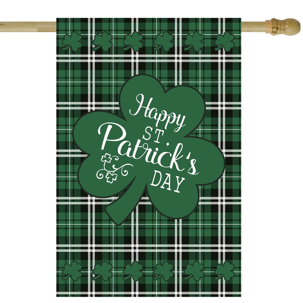 Happy St. Patrick's Day Plaid Outdoor House Flag 28" x 40". Picture 1
