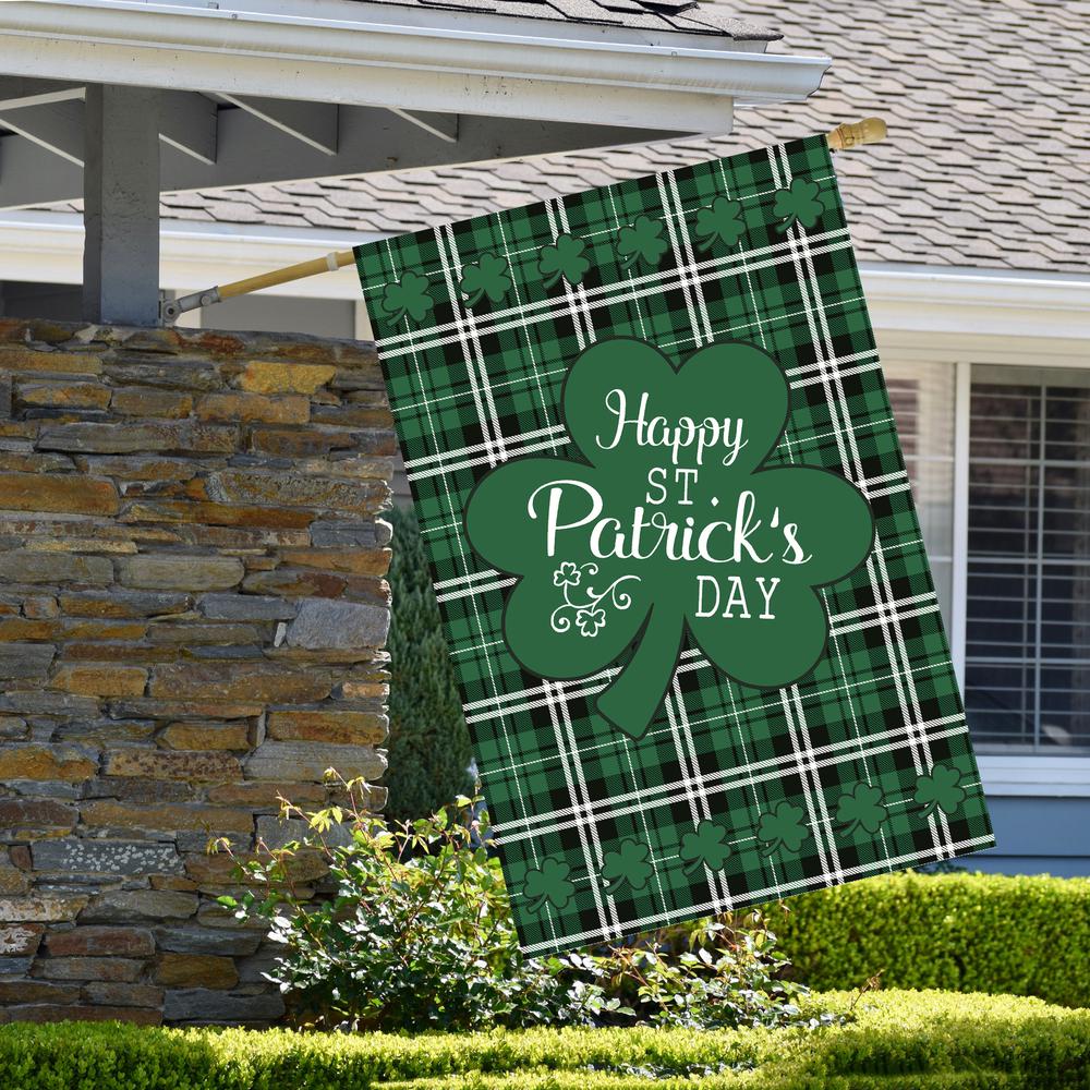 Happy St. Patrick's Day Plaid Outdoor House Flag 28" x 40". Picture 3
