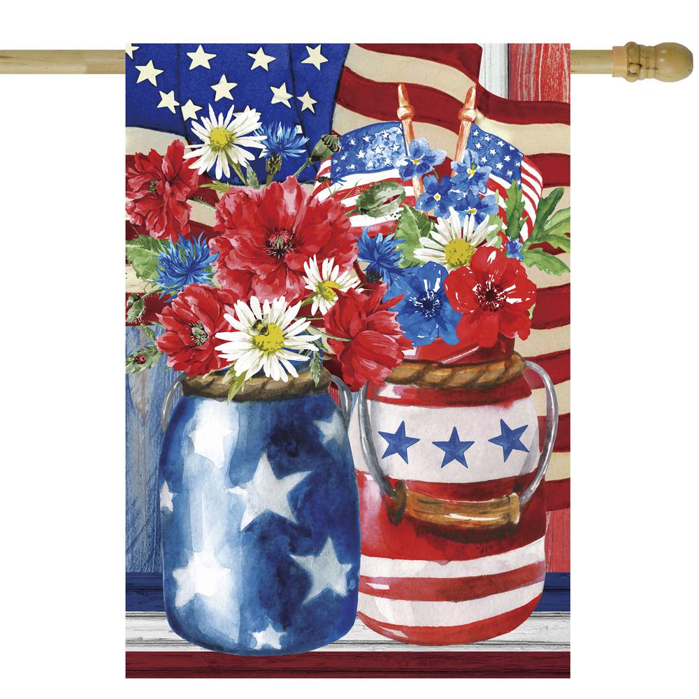Patriotic Americana Floral Bouquet Outdoor House Flag 28" x 40". Picture 1