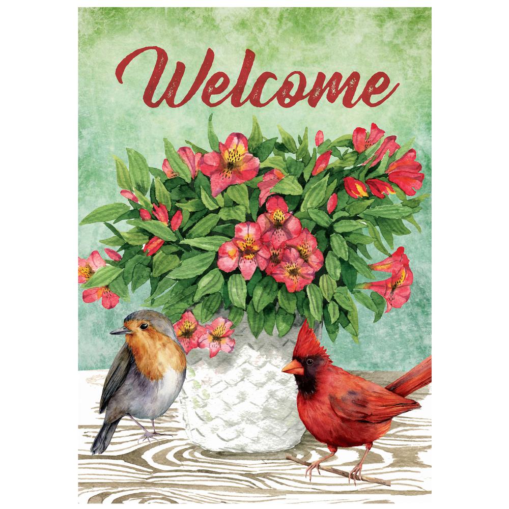Welcome Cardinal Bird and Spring Bouquet Flag 28" x 40". Picture 1