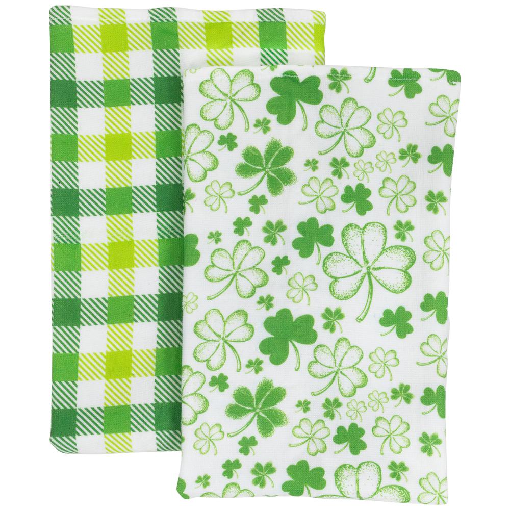 Set of 2 Shamrocks and Plaid St. Patrick's Day Kitchen Tea Towels 26". Picture 1