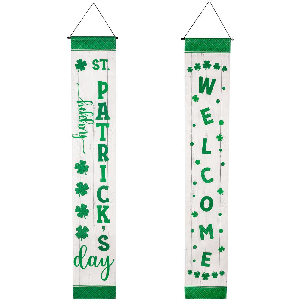 Set of 2 Welcome St. Patrick's Day Porch Door Hanging Banners 71". Picture 1