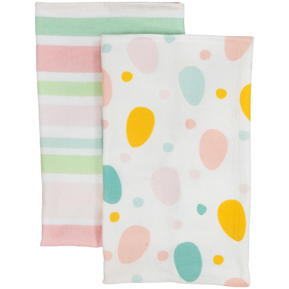 Set of 2 Pastel Stripes and Easter Eggs Kitchen Tea Towels 26". Picture 1