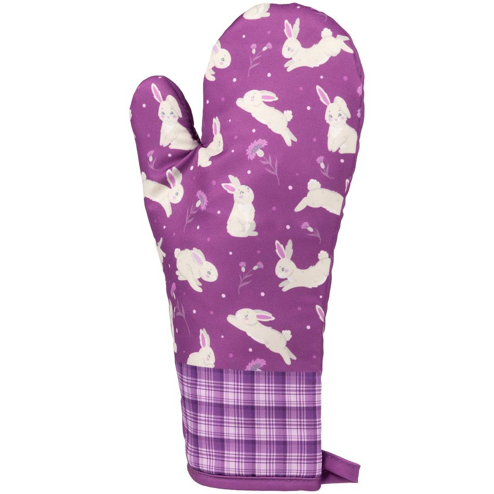 Set of 2 Purple Floral Easter Bunny Oven Mitts 13.75". Picture 2