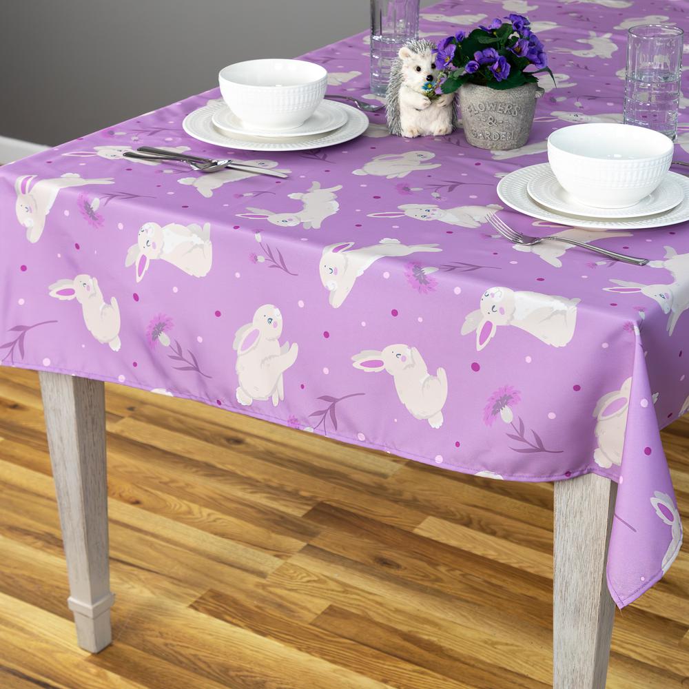70" Purple Easter Bunny Rectangular Tablecloth. Picture 5