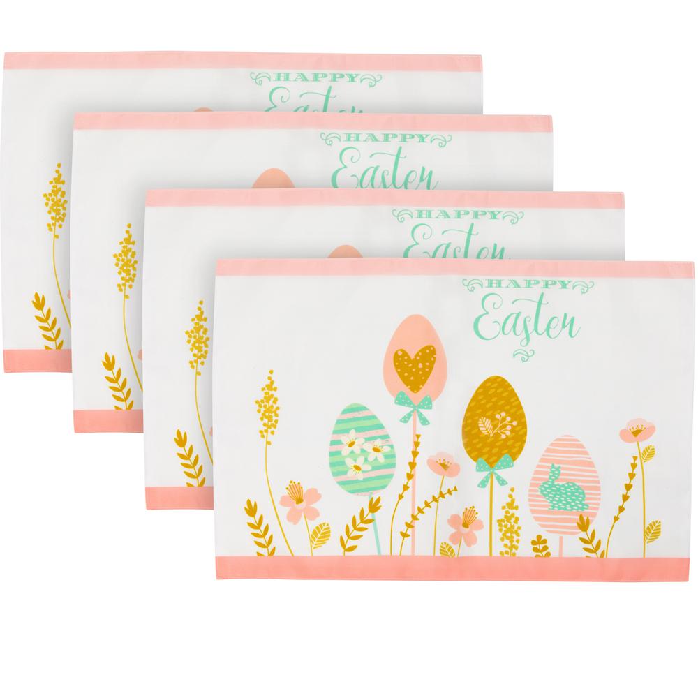 Set of 4 Pastel Eggs "Happy Easter" Floral Placemats 18". Picture 1